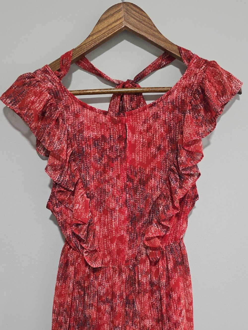 Fab RIK Red Floral Wide Leg Jumpsuit Flutter Sleeve Boho Romantic Small - Picture 3 of 9